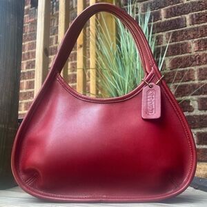 Vintage Coach Mini Ergo 9027 RED Baguette Shoulder Hobo Leather Bag